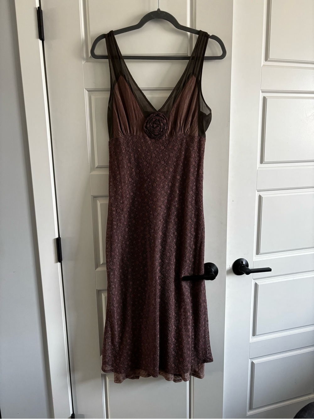 Vintage Annah S Lace Silk Cotton Midi Dress Mauve Mushroom Rosette S - Picture 2 of 9